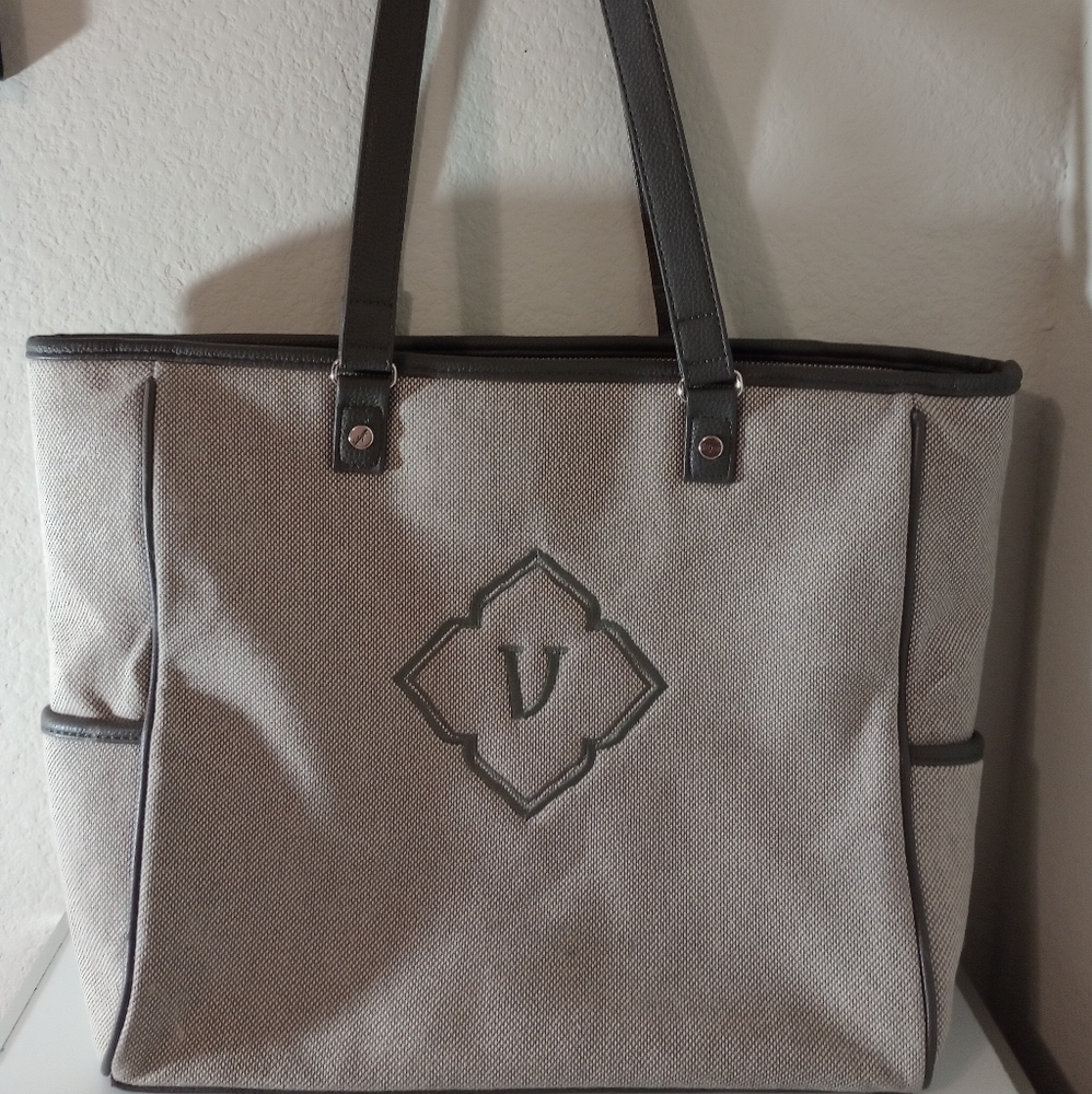 Thirty One Cindy Gray & Black Customized "V" Tote